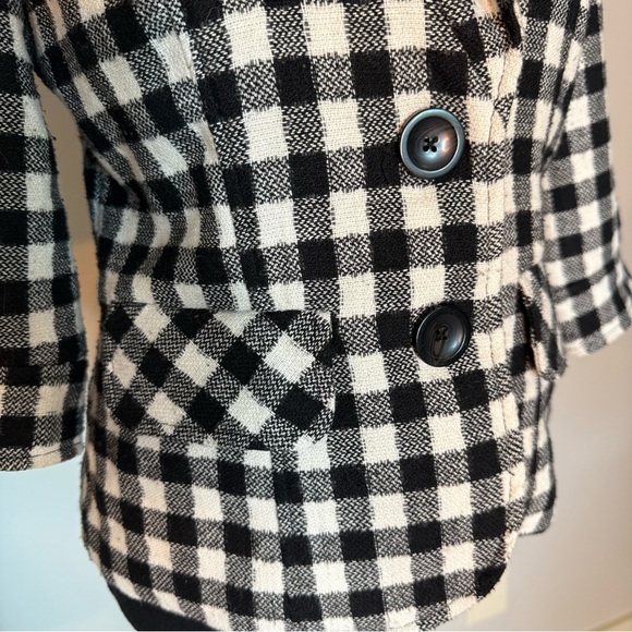 BURLAPP ANTHROPOLOGIE Wool Checker Plaid Blazer Jacket Gingham 3/4 Sleeves Sz 8 - Picture 4 of 10